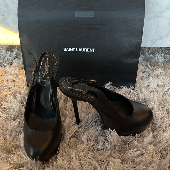 Yves Saint Laurent YSL Black Leather tribute tribtoo Slingback Pumps - Picture 3 of 8